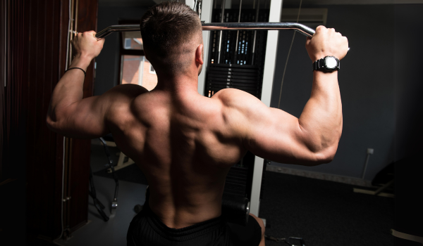 Lat Stretch, Bent-Over, Lateral Lunge, Supinated Grip 