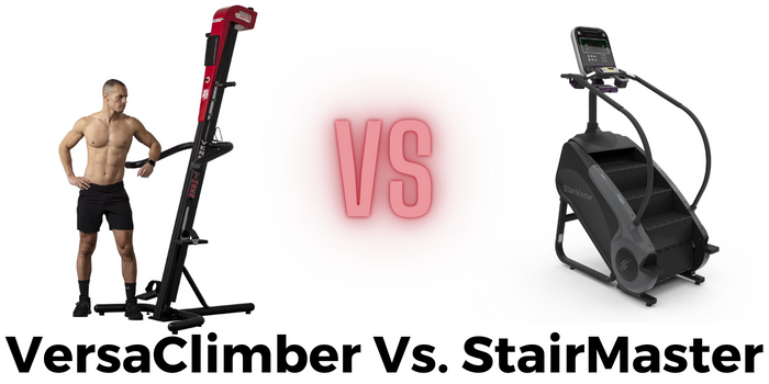 VersaClimber Vs. Stairmaster Featured Image With Man Holding Versaclimber and a Stair Machine