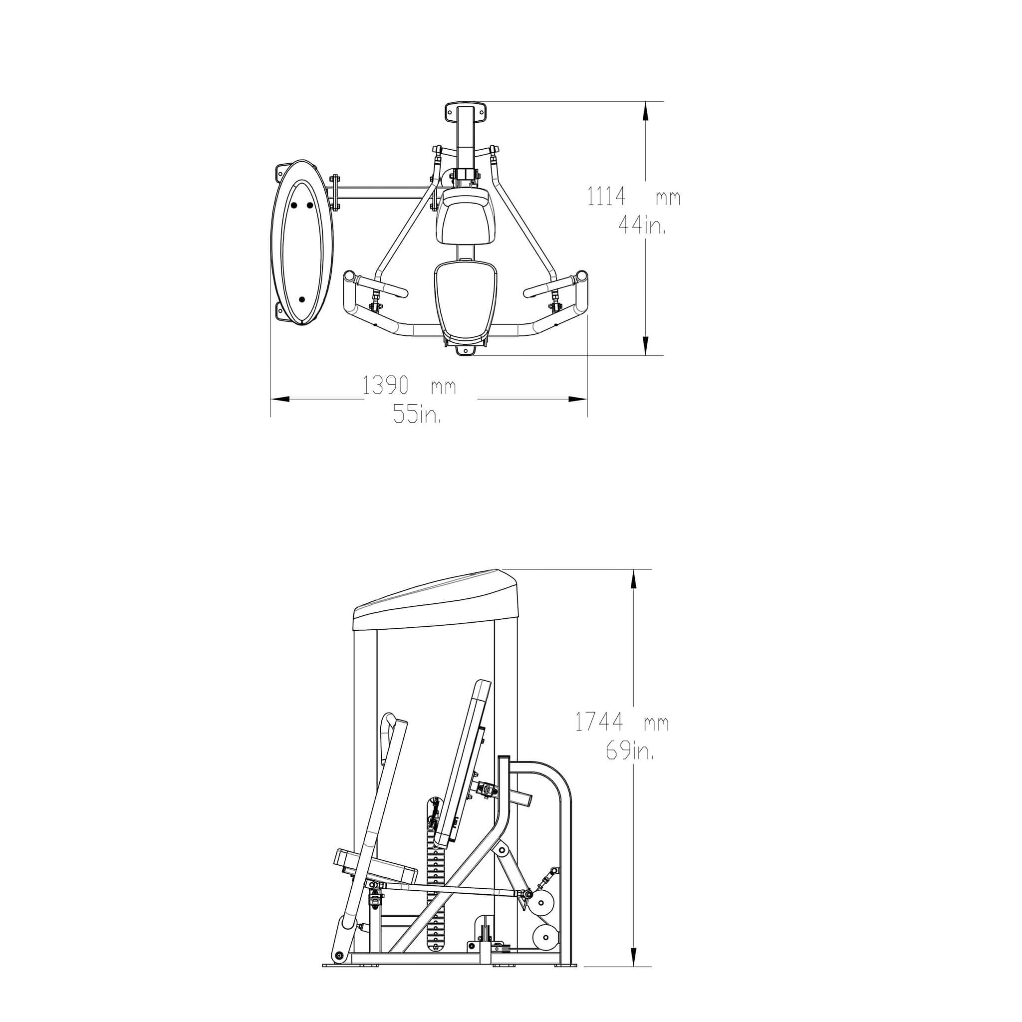 body solid pro clubline chest press s2cp dimensions