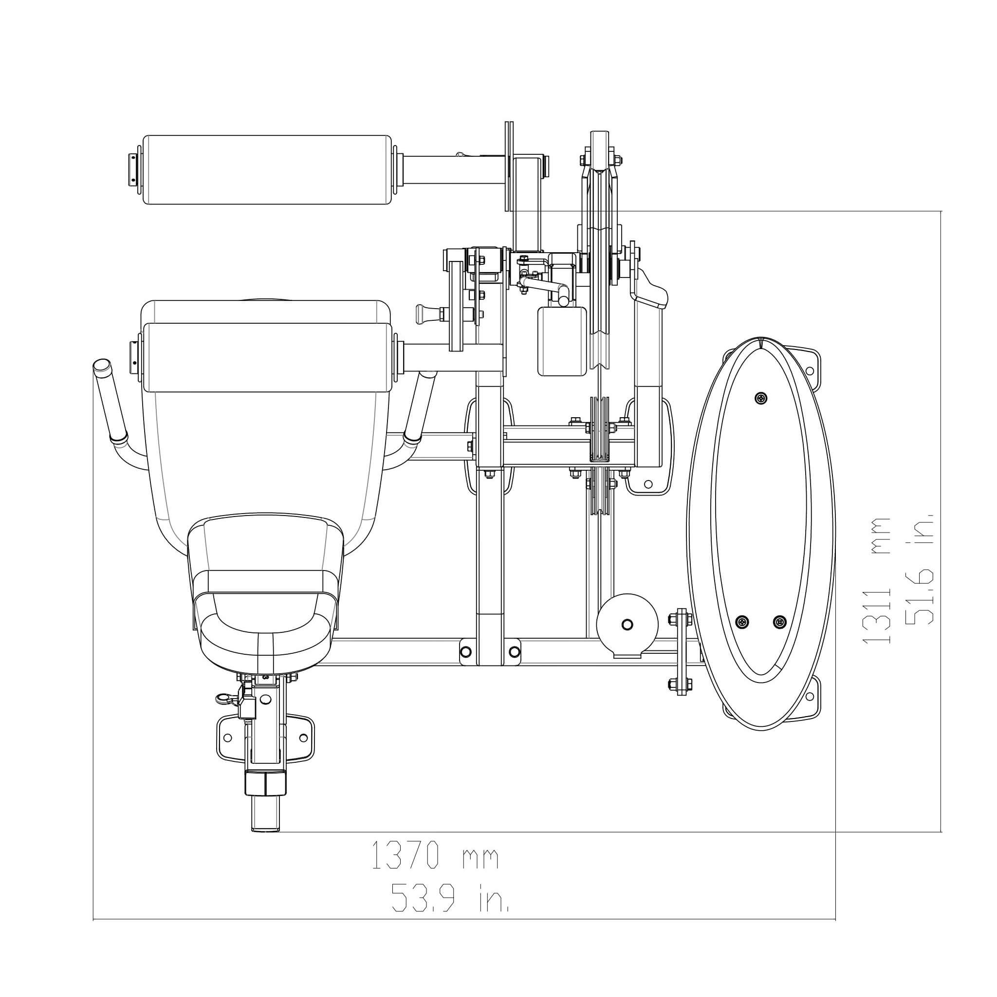 pro clubline s2lec leg extension leg curl dimension top view