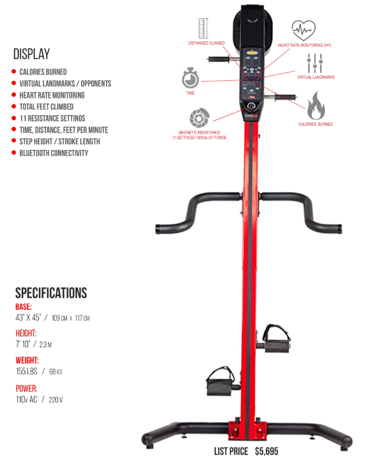 Versaclimber SM Magnetic Sport Model Climber Spec Sheet