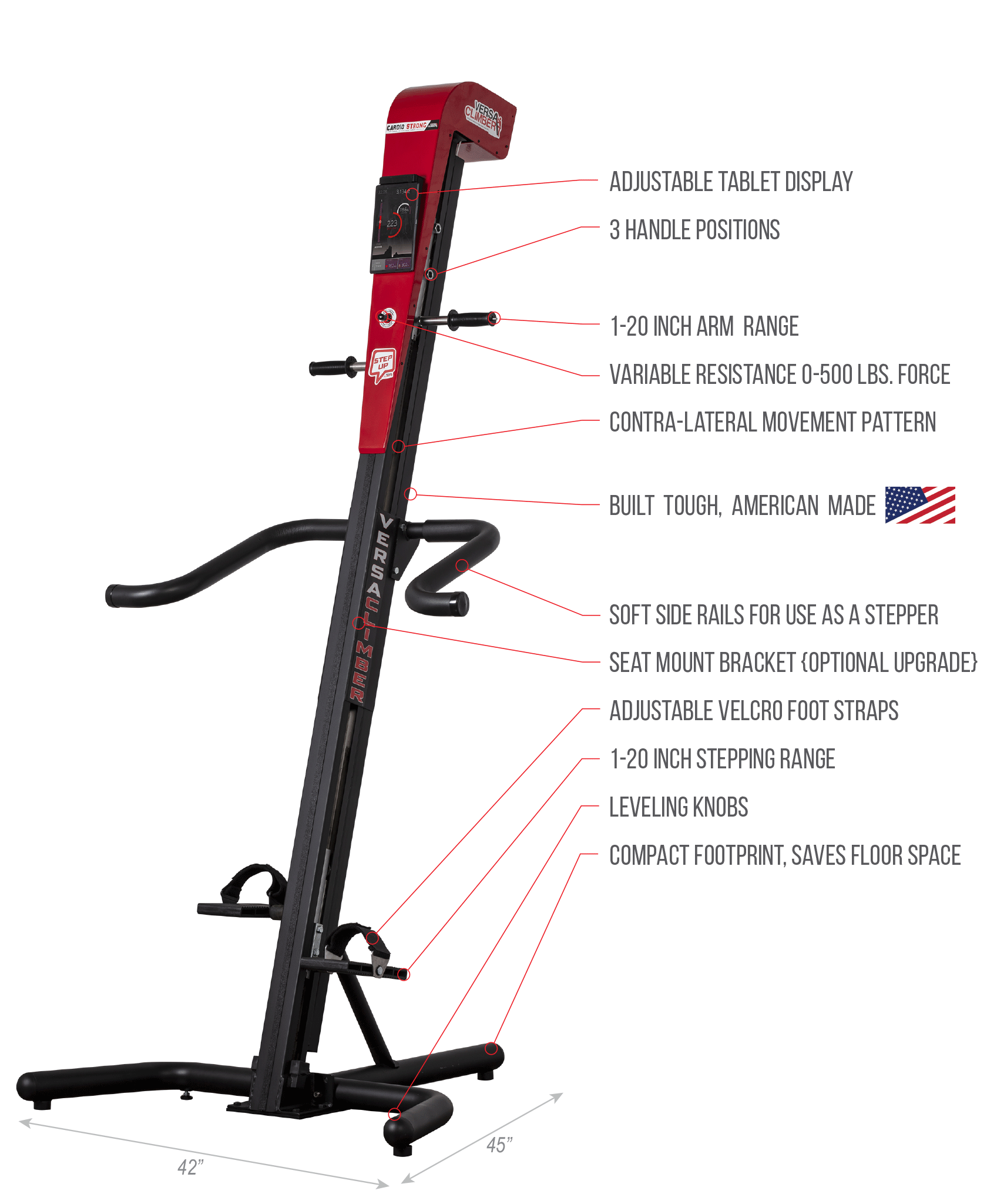 Versaclimber TS Magnetic Spec sheet diagram