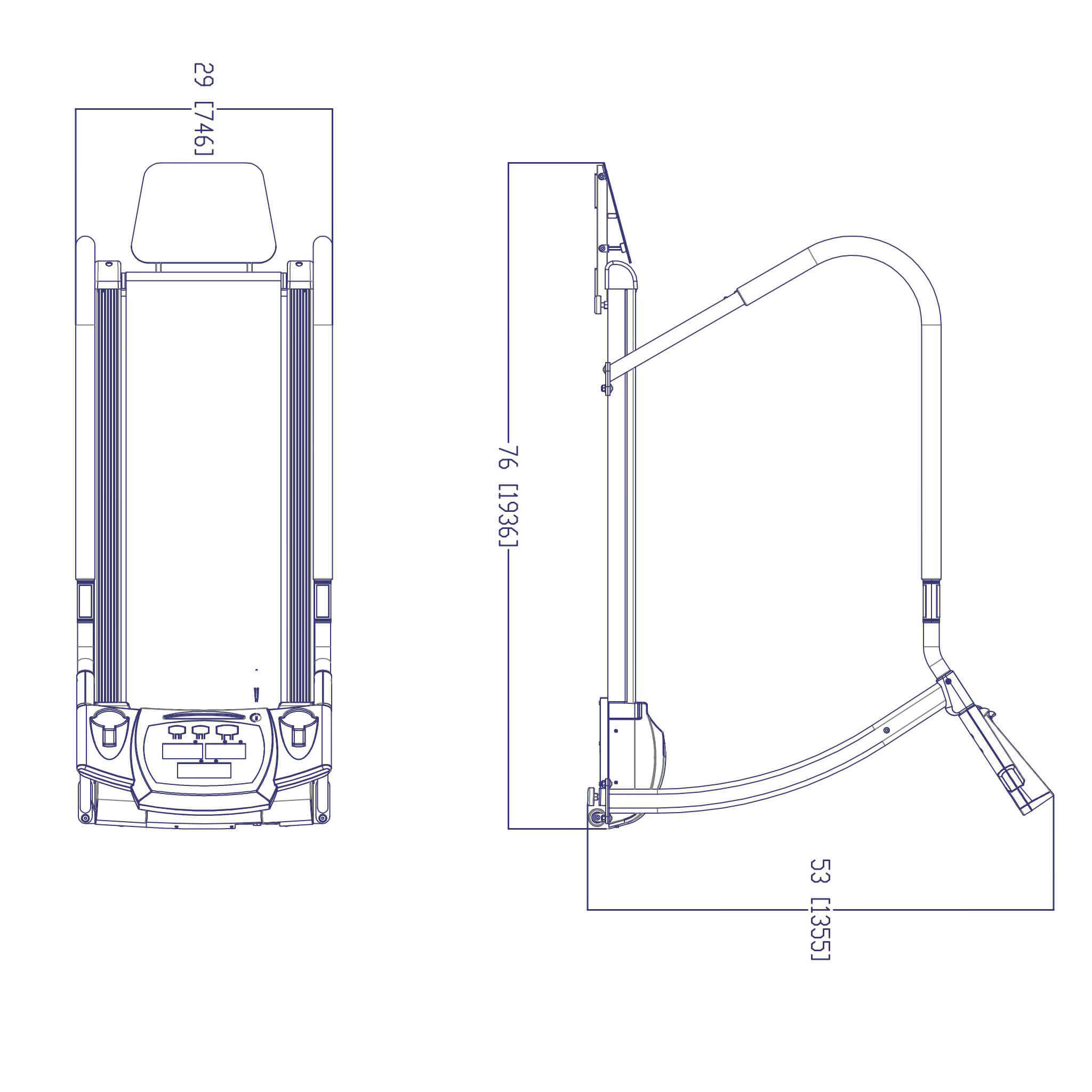 walking treadmill t50 top view dimensions