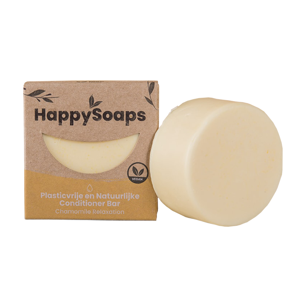 plastic-free and natural conditioner bar for soothing chamomile relaxation eco-friendly packaging