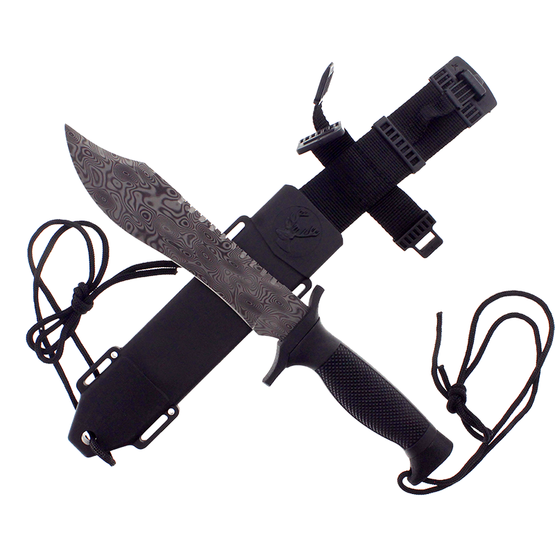 12" Tactical Knife With Damascus Pattern Blade