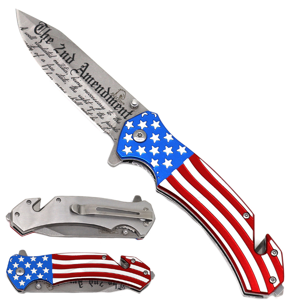 Pocket Knife / 3" 2nd Amendment Blade / US Flag Handle/ Spring Assisted