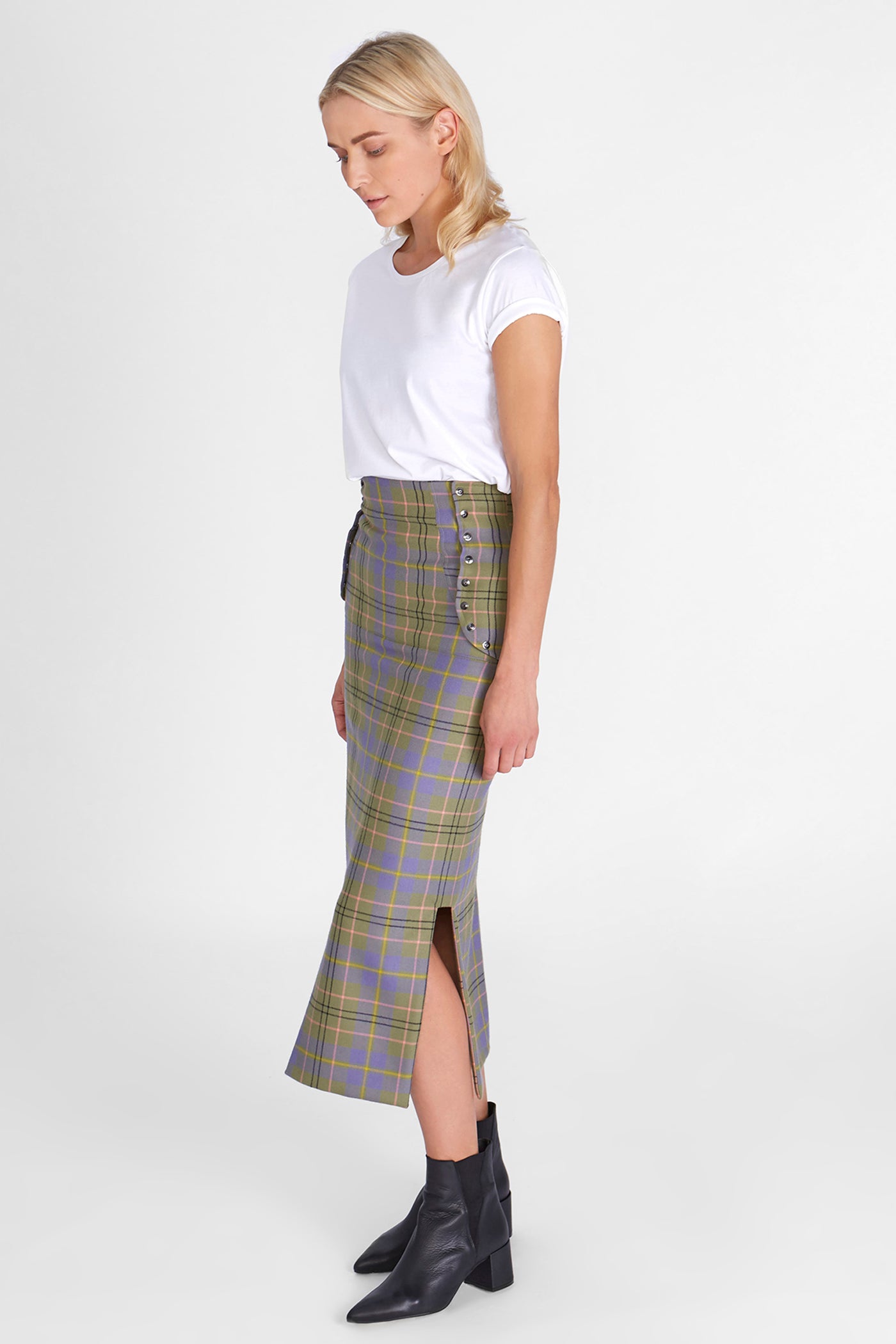 green plaid skirt wool