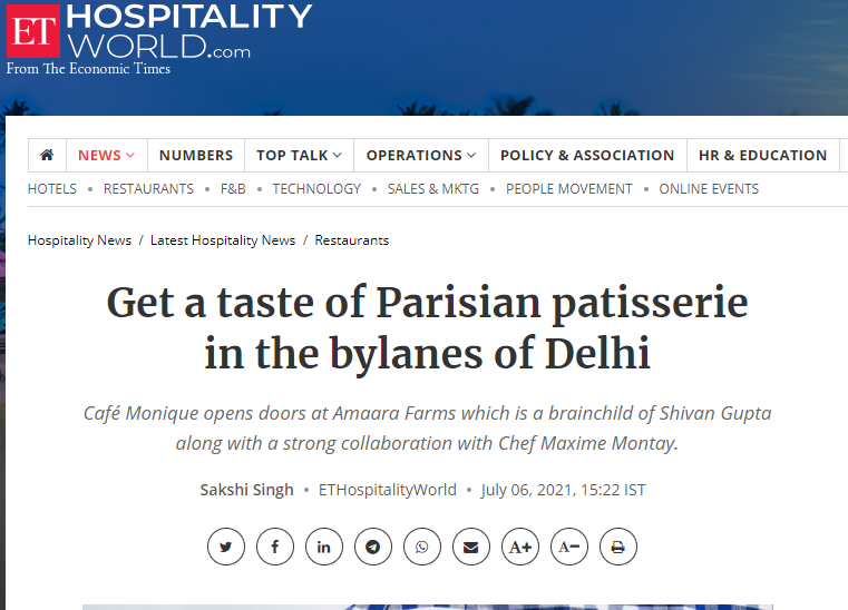 Monique Patisserie in Delhi - ET Hospitality World