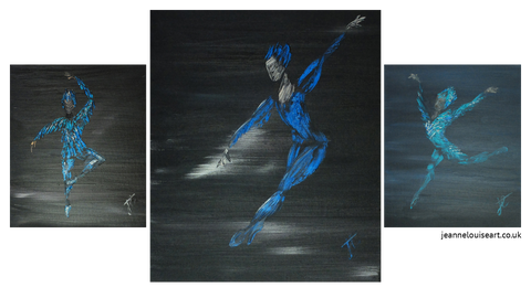 Trio of bluebird danseur paintings