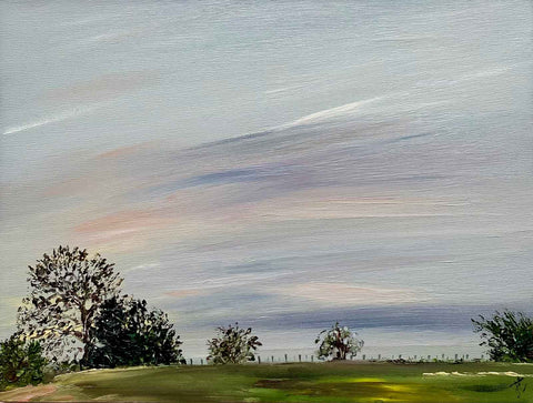 Sunrise painting of Cookridge morning skies, fields and trees