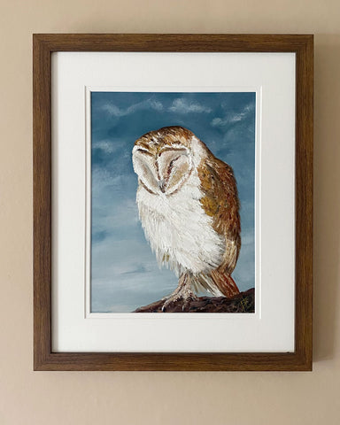 Framed painting of barn owl