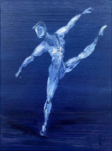 Painting of male dancer with leg and arms extended