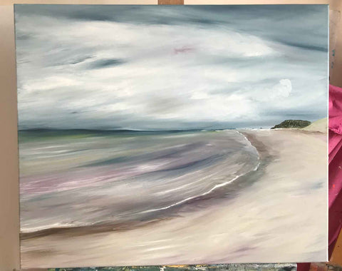 Seascape painting in progress, blended layers