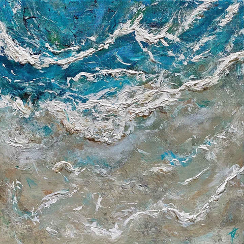 textured seascape art waves breaking on beach painting