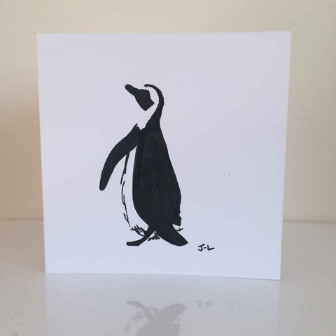Square card with penguin drawing
