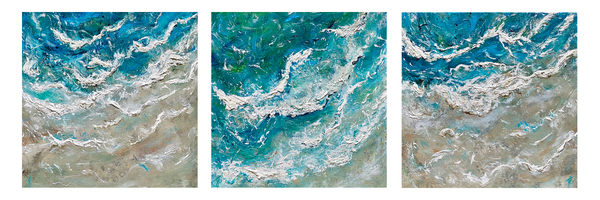 Trio of square seascape paintings