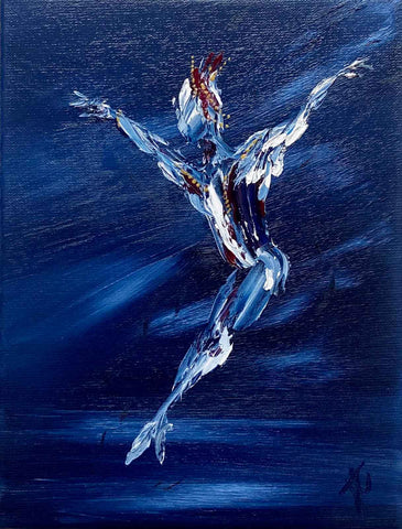 Stylised painting of leaping danseur figure