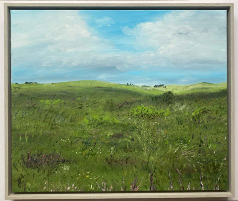Framed painting of African veld and hillside