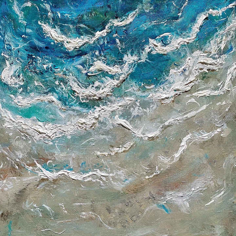 textured painting aerial view of waves and beach