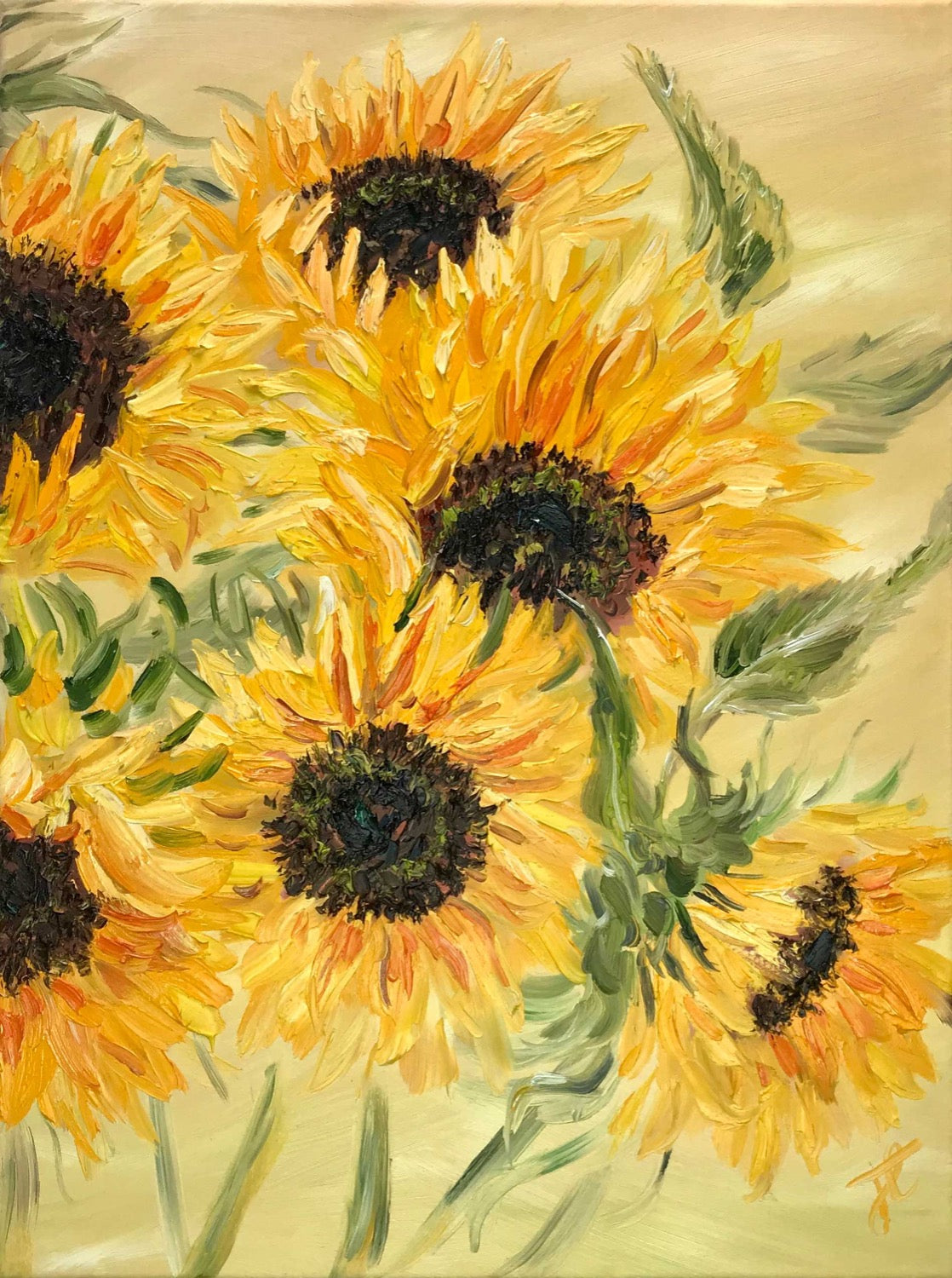 Holding on to summer – sunflower oil painting by Jeanne-Louise Art