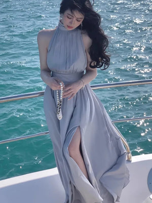 Girlfairy Women High Collar Beach Party Sleeveless Dresses Summer Fashion Korean Version Female Casual Elegant Sexy Office Ladies Dress - Girlfairy