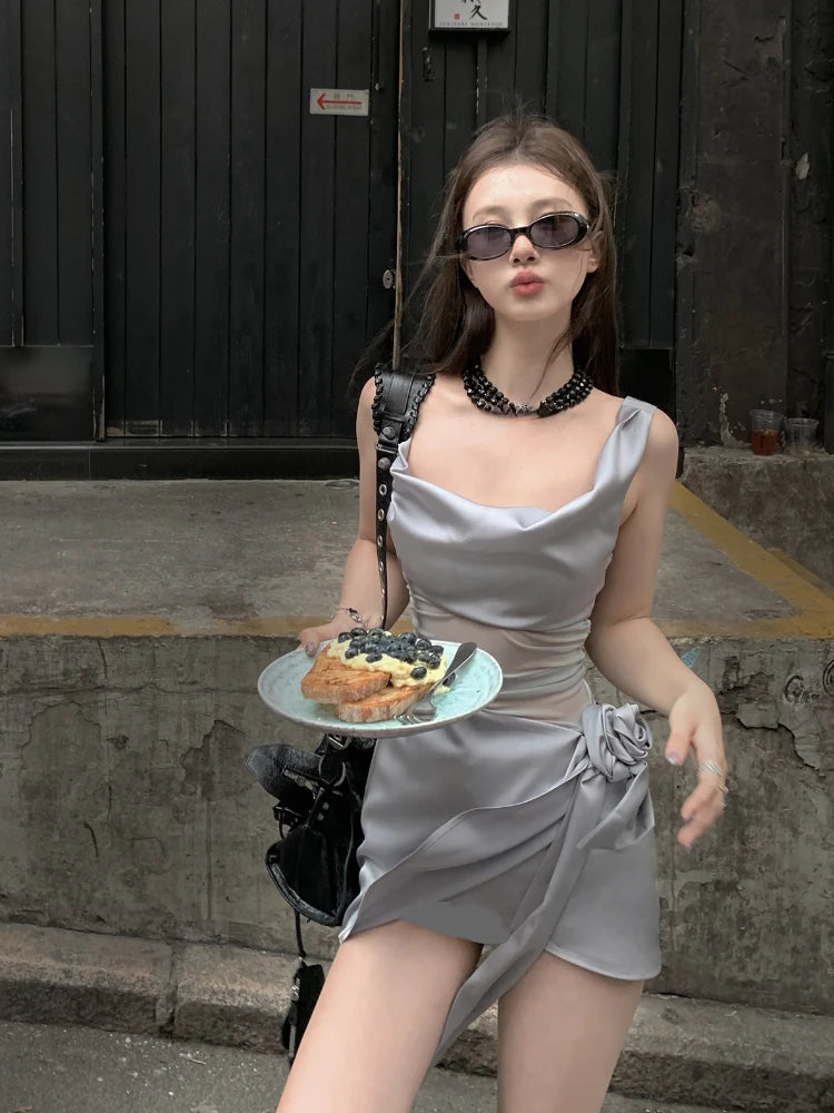 Girlfairy 2024 Summer French Elegant Y2k Mini Dress Woman Sexy Sleeveless Short Party Dress Casual One Piece Dress Korean Fashion Chic