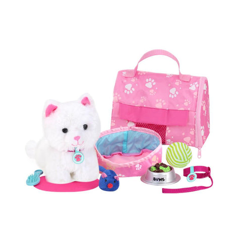 Sophia’s – 18” Doll – White Kitten & Carrier Set – Pink