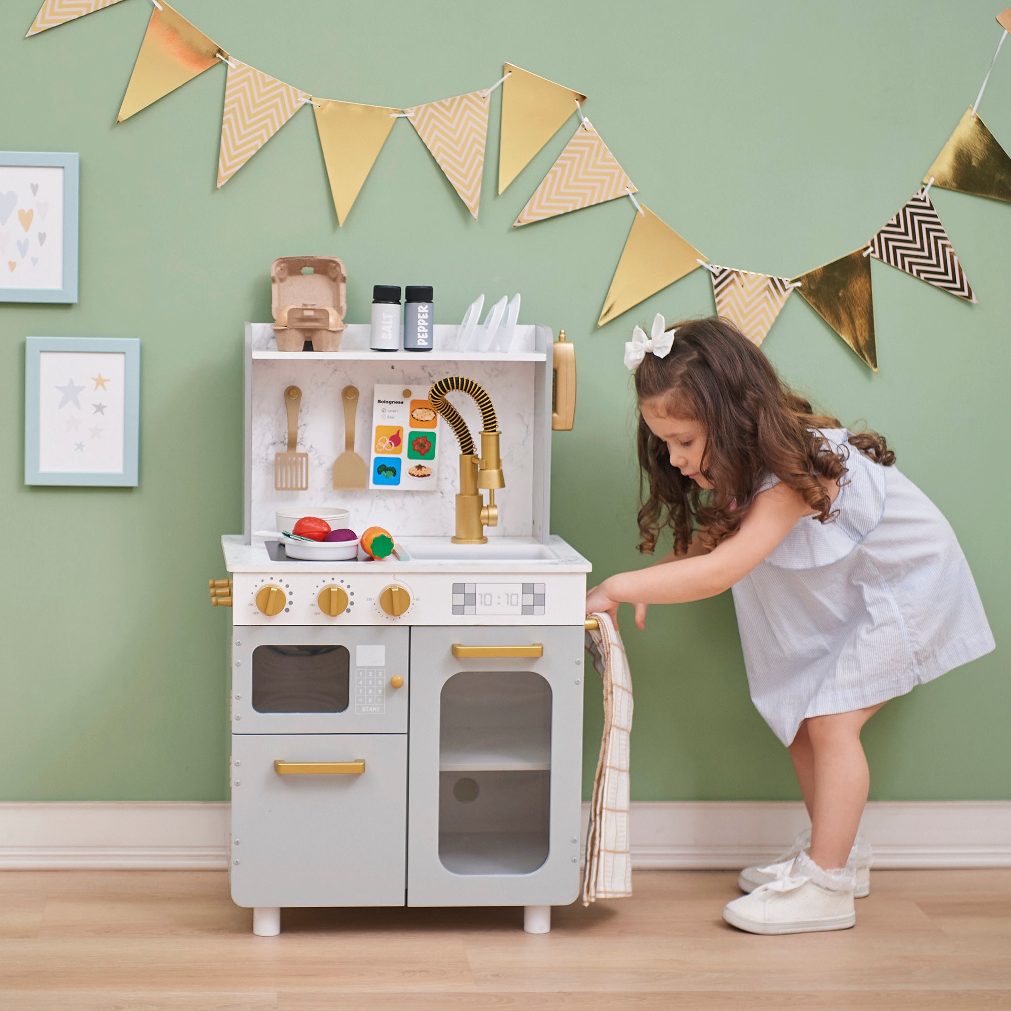 Teamson Kids Little Chef Atlanta Modular Play Kitchen + Accessories, White/gold  : Target