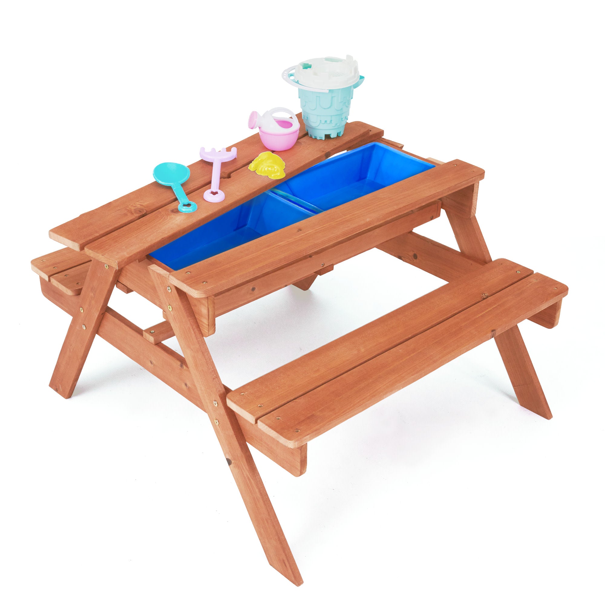 Image of Teamson Kids Outdoor Wooden Picnic Table with 2 Sensory Bins