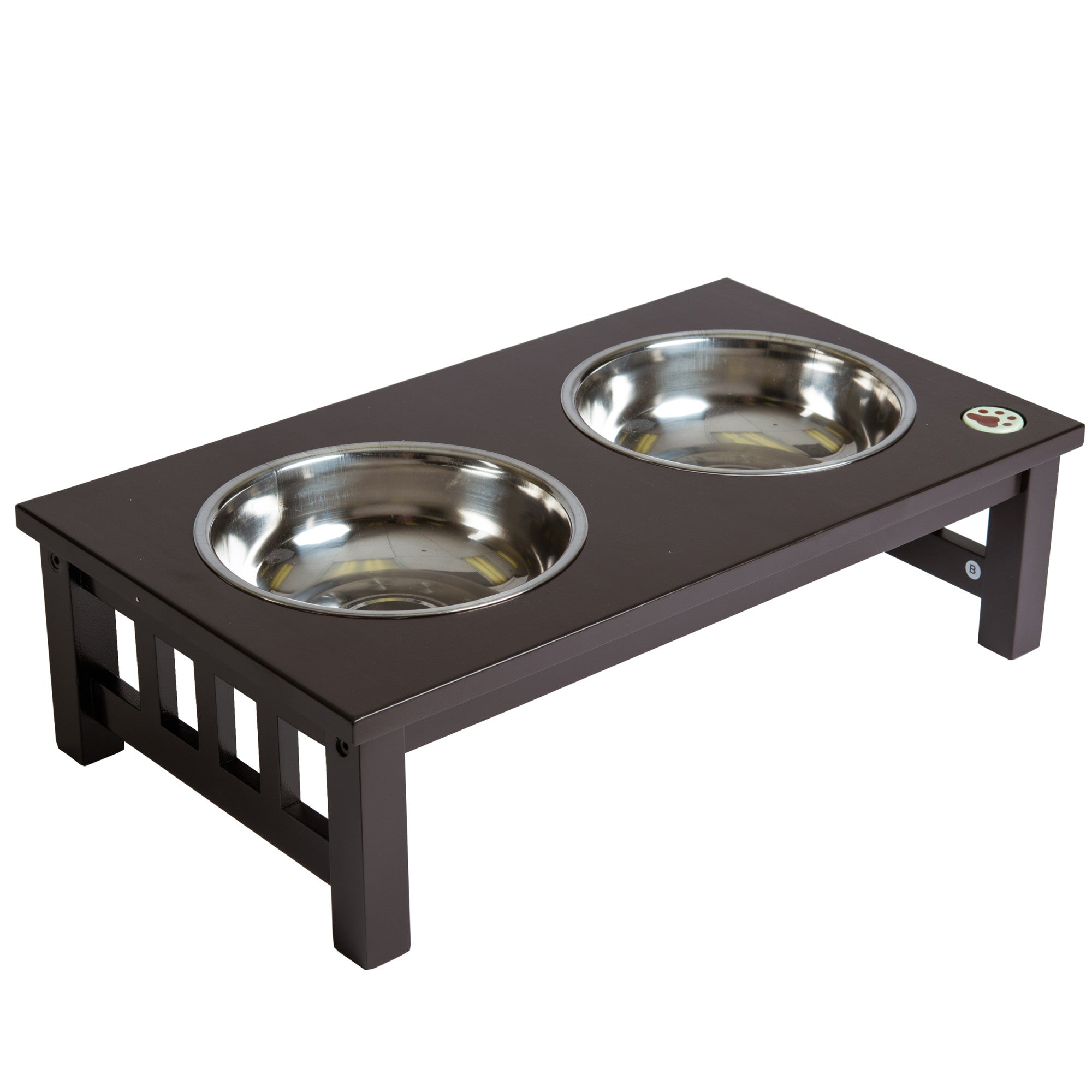 Teamson Pets Billie Elevated Ceramic Double Pet Feeder with Ash Wood Stand Brown