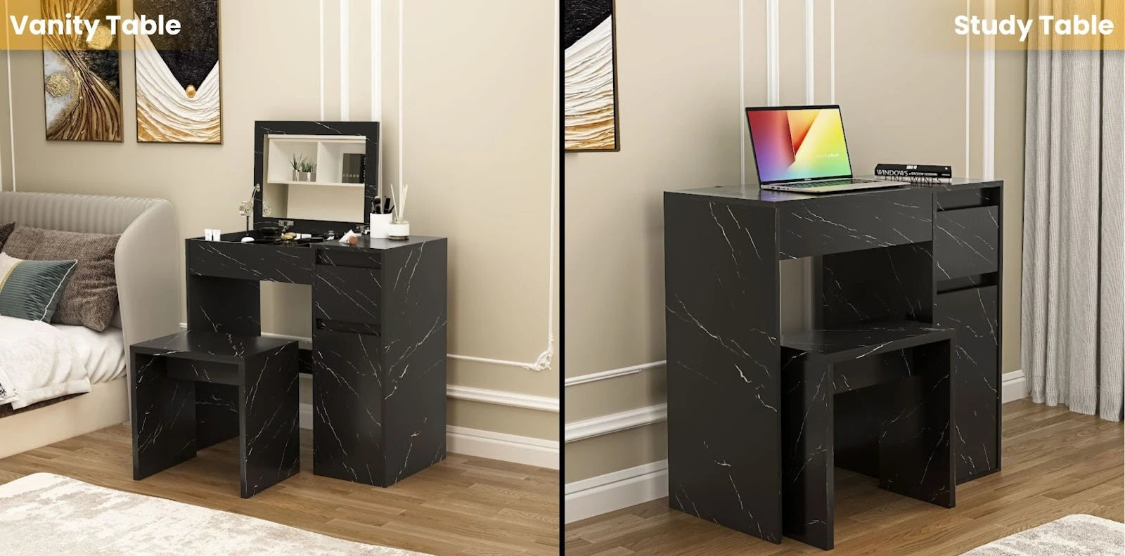 Best small dressing tables meet desk functionality in this hybrid vanity-desk combo, perfect for compact UK bedrooms.