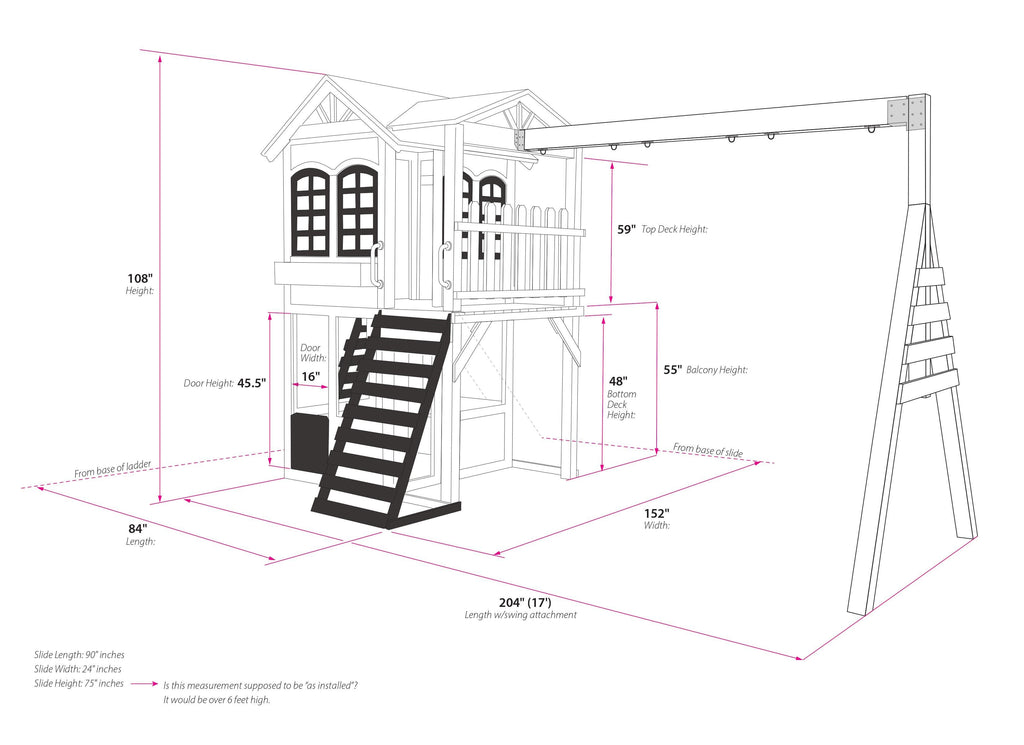 2MamaBees Reign Two Story Playhouse Corner View Technical Drawings