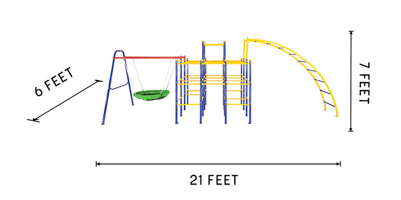 ActivPlay Modular Jungle Gym, Saucer Swing & Arched Ladder Climber Kit - APJGC2 Dimensional Illustration