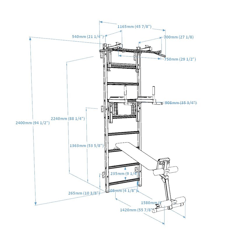 BenchK Wall Bars 733 for Home Gym Dimensions