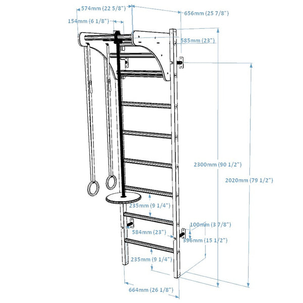 BenchK Series2 Swedish Ladder with Gymnastics Accessories Dimensional Illustration