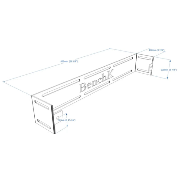 BenchK Wall Holder for Series 2,5 & 7 Wall Bars Dimensional Illustration