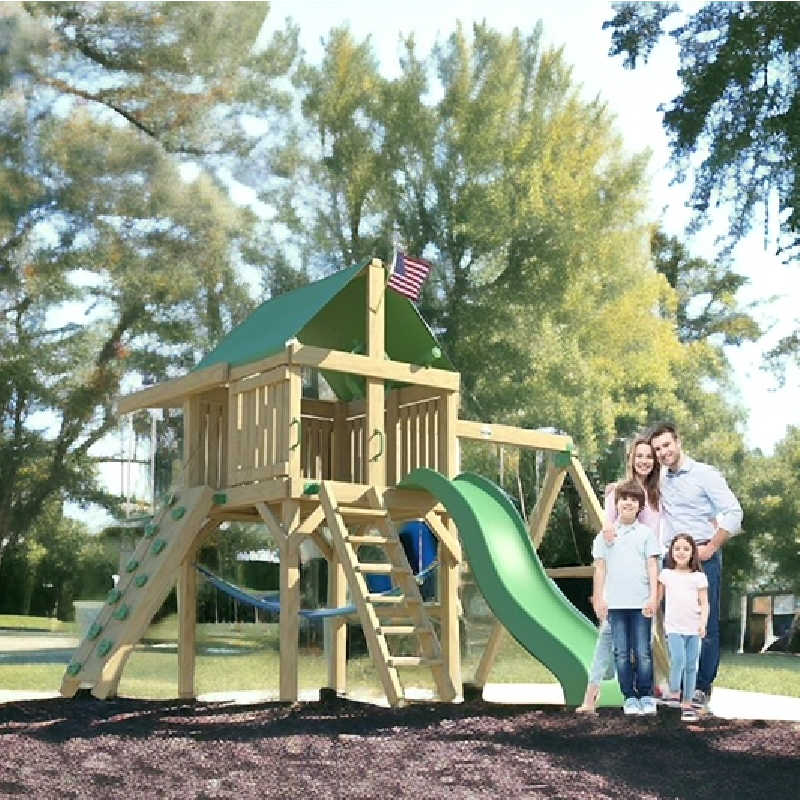 Explorer Wooden Swing Set for kids Space Saver Edition