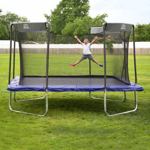 Girl Jumping on Premium 16' Square Colossal Trampoline with Enclosure SPTCS16