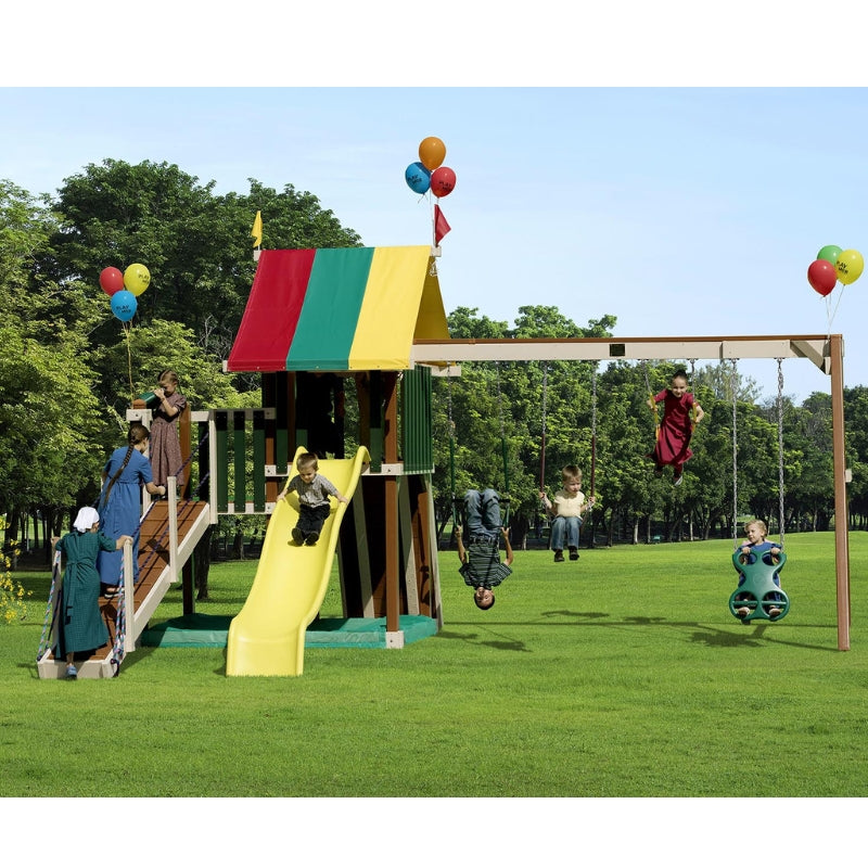 Wood Poly Swing Set with kids playing