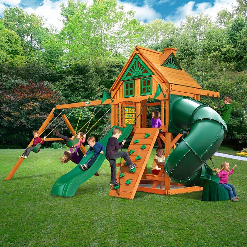 Gorilla Mountaineer Swing Set with kids playing in the backyard