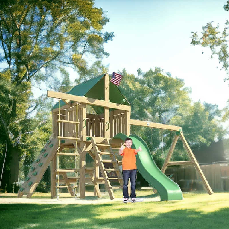 Summit Swing Set for Kids with a boy in the yard