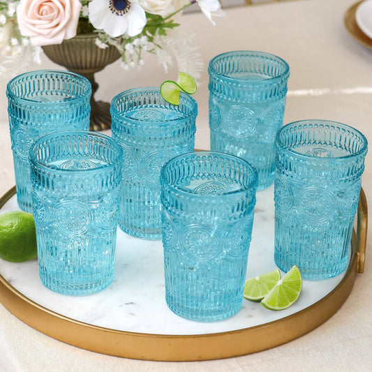 13 oz. Vintage Textured Smoke Blue Drinking Glasses (Set of 6)