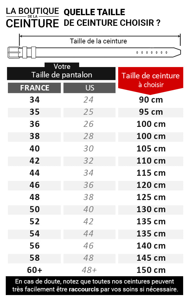 Guide des Tailles Ceinture