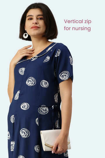 Zipper Drawstring Navy Maternity Dress - Nursing Friendly – Angel Maternity  USA