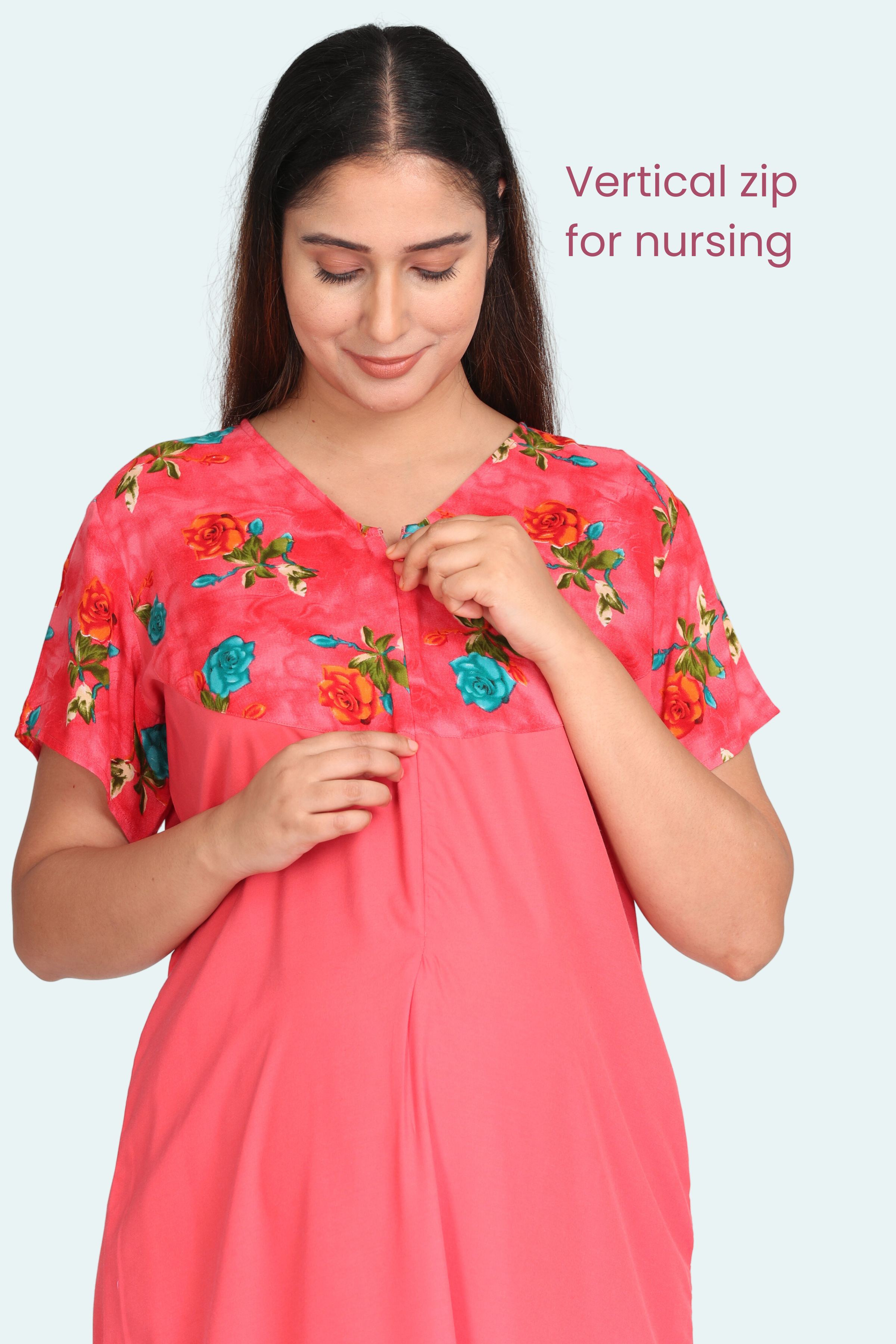 Midi Maternity Dress/Feeding Dress/Pregnancy Dress/A-Line Western Dress  with Zippers for Nursing Pre