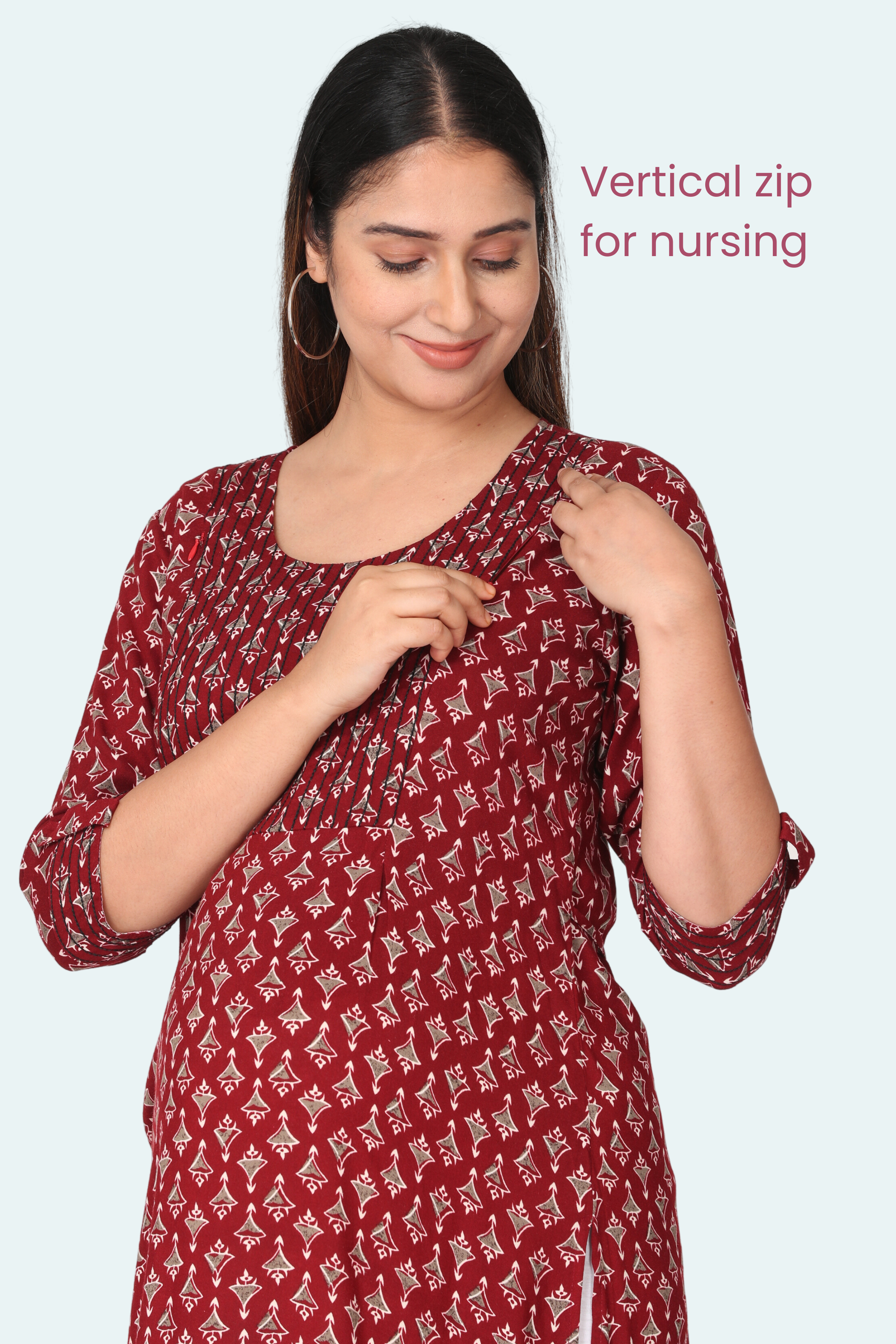 Vidarsha Kurtis - Double your fashion flair wearing this maternity Kurti  from the house of Vidarsha. Fashioned using double use from maternity wear  to office wear, it's come up with front zip
