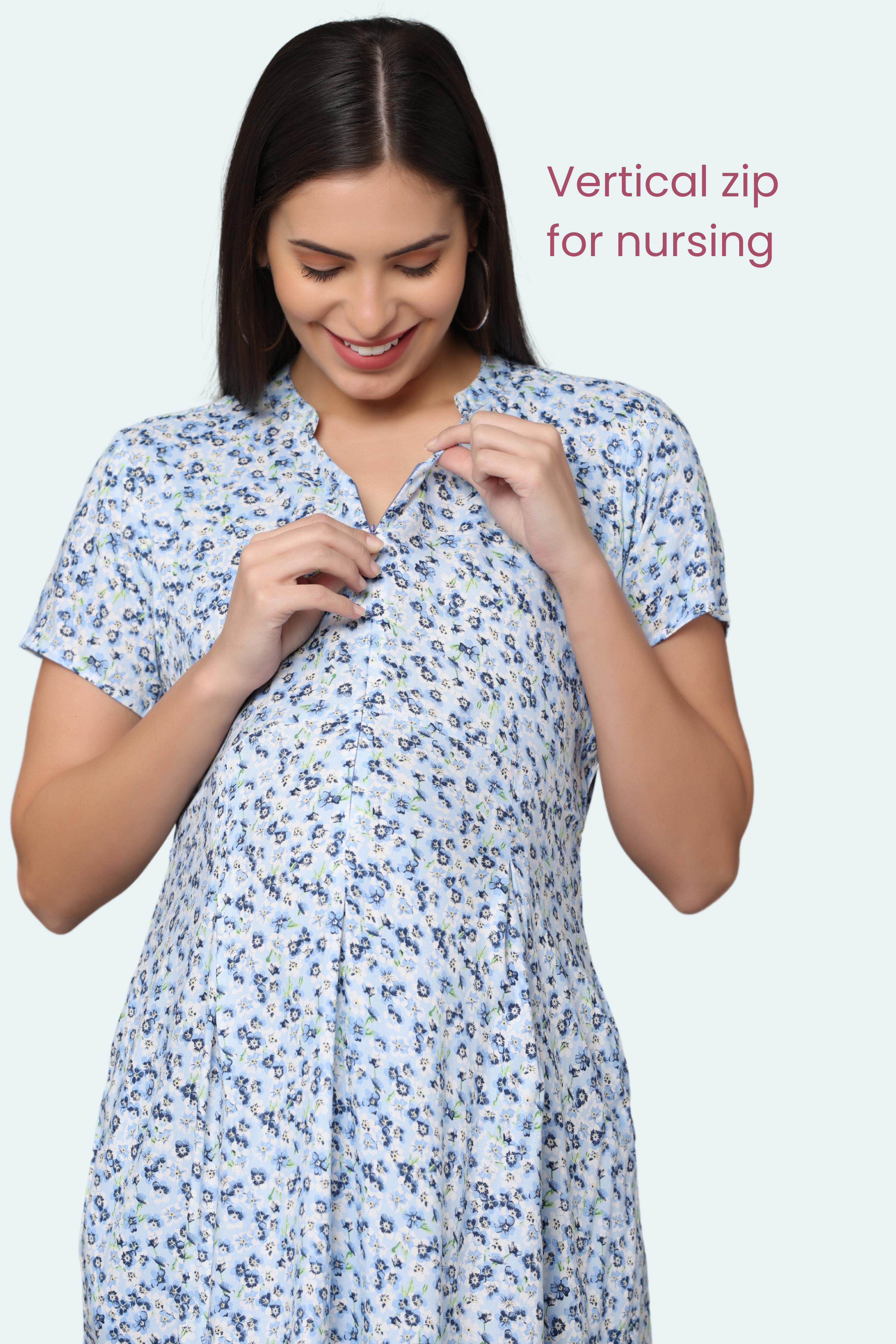 Cotton Solid Maternity and Feeding Maxi Nighty & Dress With Zip F8gM –  Klamotten