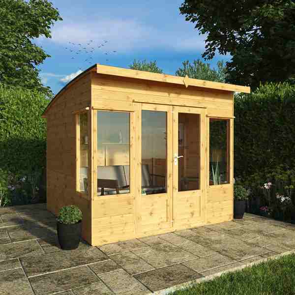 Our stylish and unique 8 x 8 Helios Summerhouse is great for those looking for somewhere to relax and unwind during the summer months. The spacious and light interior is great for large pieces of furniture and comfy chairs