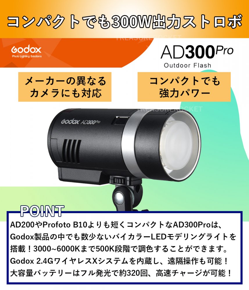 [国内正規代理店] Godox AD300Pro 300W 3000-6000K LEDモデリングランプ 1/8000 HSS 2.4G フラッシュ  ストロボ ライト [1年保証/日本語説明書/クロス付/セット品] (AD300Pro + S2)