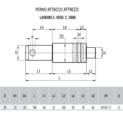 perno attacco attrezzi 28x20x36 per trattore landini cingolo c 4500, c 5000